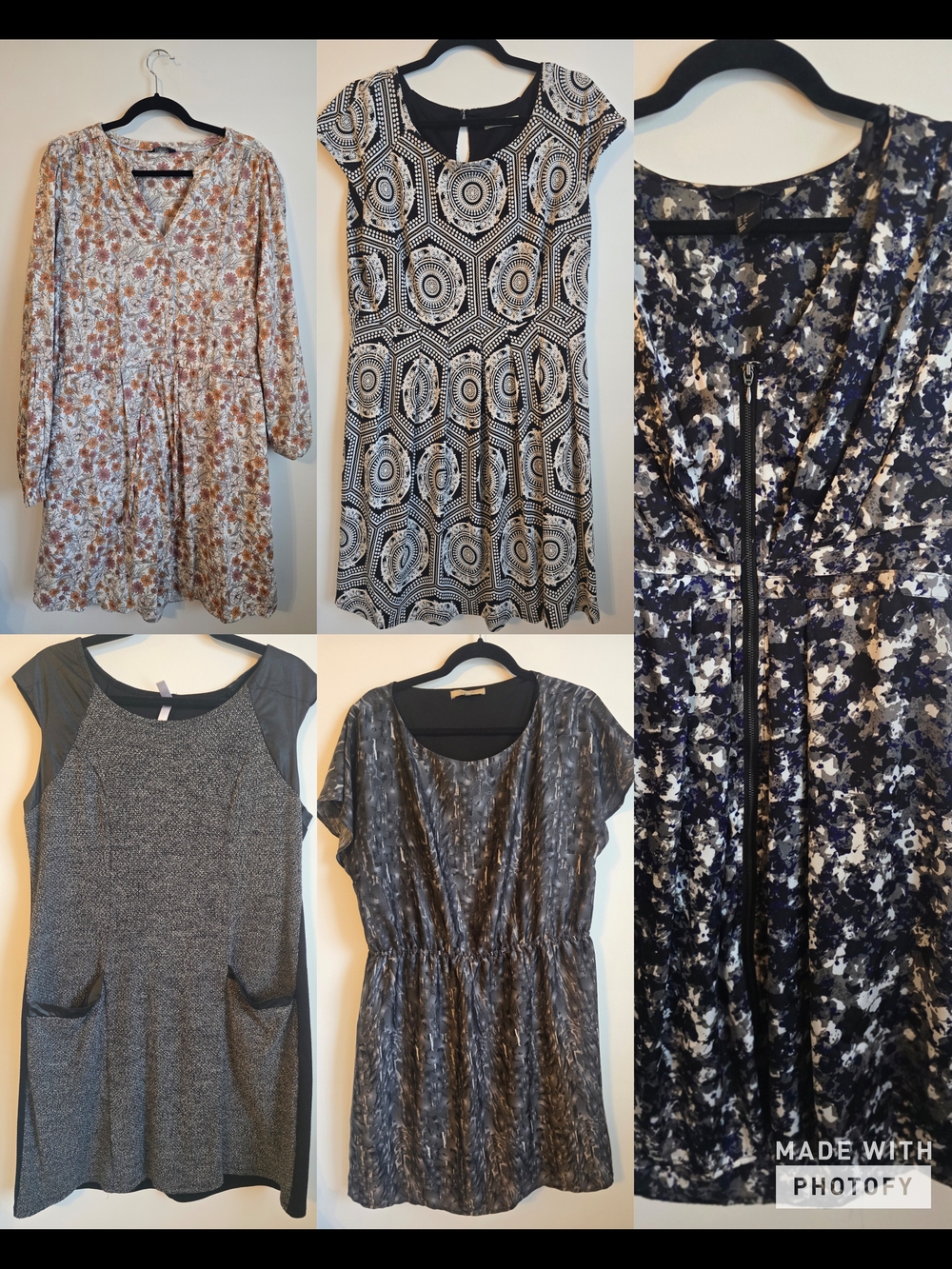 Bundle of 5 XL Patterned Women's Dresses - Floral, Geometric, Tweed and Abstract